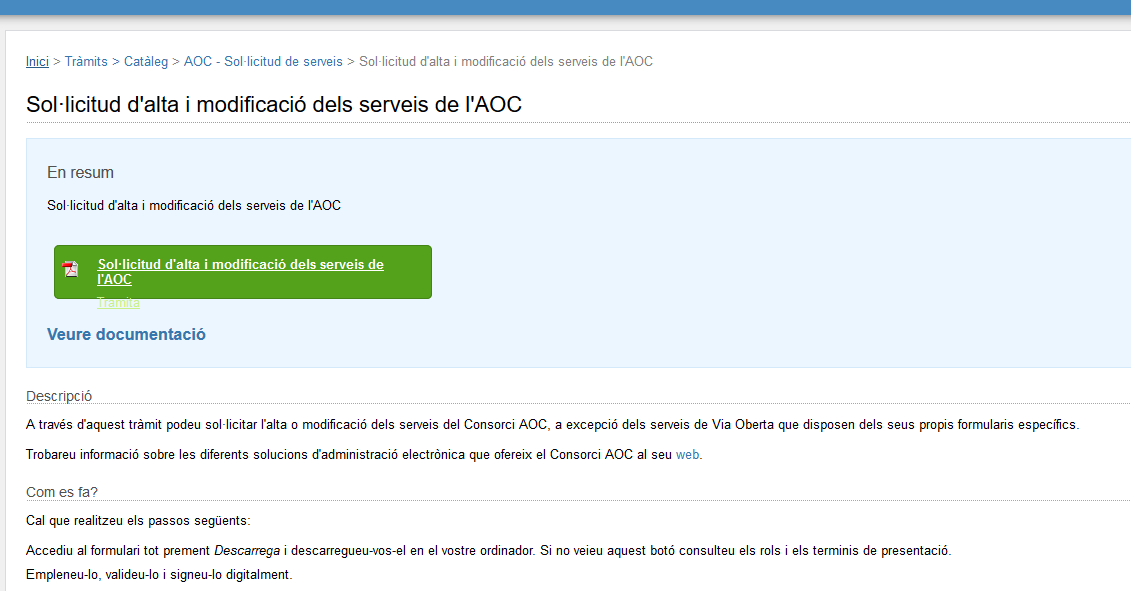 EACAT procedure request screen for AOC services
