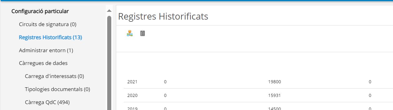 imatge de la nova pantalla de registres històrics a ERES 2.0