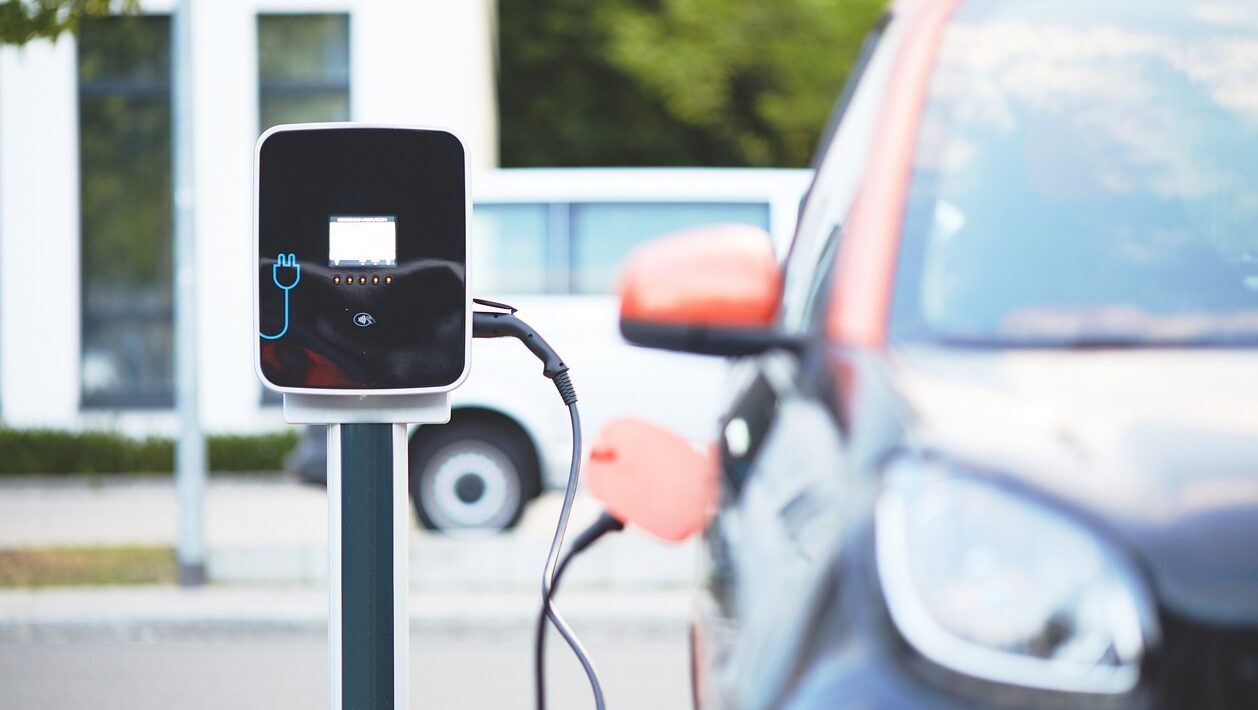 An electric car is charging