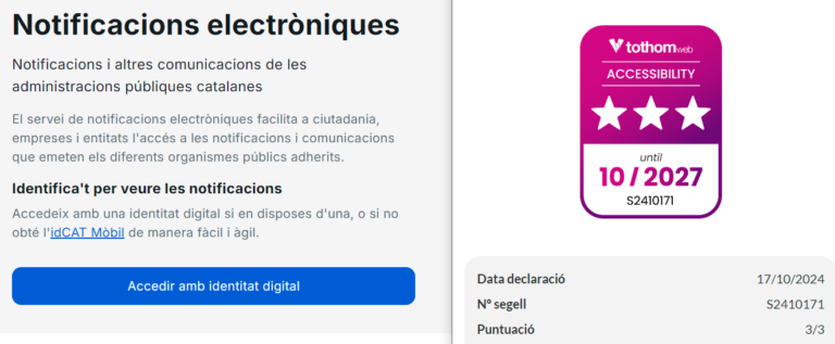 El servei e-NOTUM obté el Segell de 3/3 estrelles d'accessibilitat