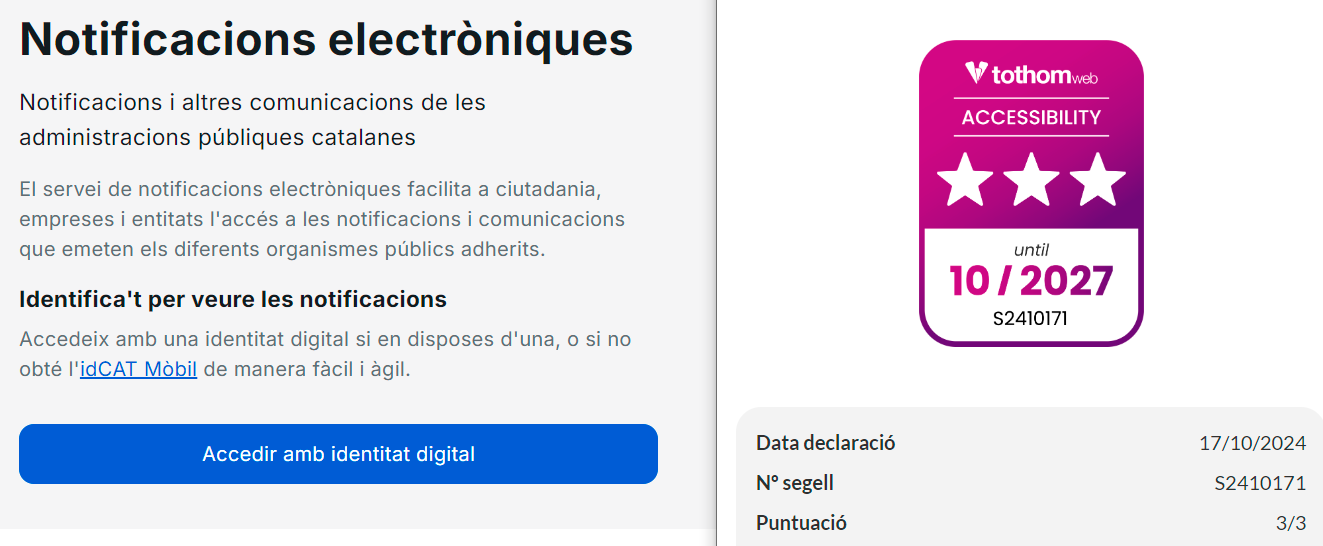 El servei e-NOTUM obté el Segell de 3/3 estrelles d'accessibilitat